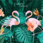 Coral and Pink Flamingo with Tropical Leafy Wallpaper Mural
