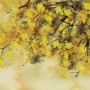 Watercolor Yellow Tree Landscape Wallpaper Mural