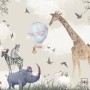 Kids Watercolor Woodland Animals with Giraffe Zebra Hippopotam Wallpaper Mural