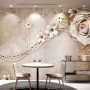 Dark Rose and Daisy Floral Wallpaper Mural