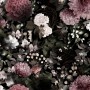 Dark Floral  Pink Chrysanthemum and Green Leaves Wallpaper Mural