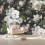 Dark Floral and White Peony Blossoms Wallpaper Mural
