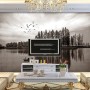 Monochrome Dark Forest and Lake Wallpaper Mural