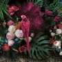 Pink Parrot with Colorful Floral Wallpaper Mural