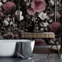 Dark Floral with Pink Chrysanthemum Wallpaper Mural