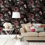 Dark Floral with Pink Chrysanthemum Wallpaper Mural