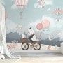 Kids Cute Panda Bicycle with Hot Air Balloon Wallpaper Mural