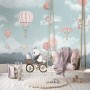 Kids Cute Panda Bicycle with Hot Air Balloon Wallpaper Mural