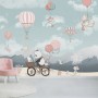 Kids Cute Panda Bicycle with Hot Air Balloon Wallpaper Mural