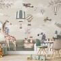 Kids Woodland Animals with Vintage Aircraft and Windmill Wallpaper Mural
