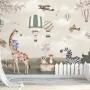 Kids Woodland Animals with Vintage Aircraft and Windmill Wallpaper Mural