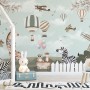 Kids Woodland Animals with Vintage Aircraft and Windmill Wallpaper Mural