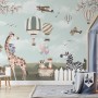 Kids Woodland Animals with Vintage Aircraft and Windmill Wallpaper Mural