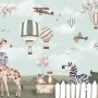Kids Woodland Animals with Vintage Aircraft and Windmill Wallpaper Mural