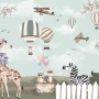 Kids Woodland Animals with Vintage Aircraft and Windmill Wallpaper Mural