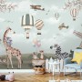 Kids Woodland Animals with Vintage Aircraft and Windmill Wallpaper Mural