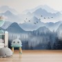 Monochrome Mountainscape with Misty Forest Wallpaper Mural