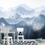 Monochrome Mountainscape with Misty Forest Wallpaper Mural