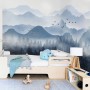 Monochrome Mountainscape with Misty Forest Wallpaper Mural