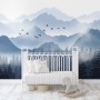 Monochrome Mountainscape with Misty Forest Wallpaper Mural