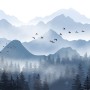 Monochrome Mountainscape with Misty Forest Wallpaper Mural