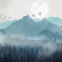 Misty Mountain Landscape with Moon Wallpaper Mural