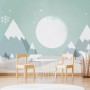 Kids Mountainscape with Cute Bear and Green Skyscape Wallpaper Mural