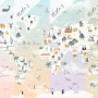 Kids Pink World Map with Cute Animals and Little Balloons Wallpaper Mural