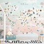 Kids Pink World Map with Cute Animals and Little Balloons Wallpaper Mural