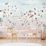 Kids Pink World Map with Cute Animals and Little Balloons Wallpaper Mural