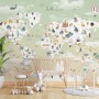 Kids Pink World Map with Cute Animals and Little Balloons Wallpaper Mural