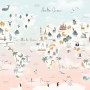 Kids Pink World Map with Cute Animals and Little Balloons Wallpaper Mural