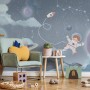 Soft Shining Planets and Astronaut for Boys Space Wallpaper Mural