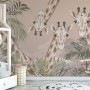 Cute Giraffes Between Tropical Leaves Wallpaper Mural