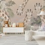 Cute Giraffes Between Tropical Leaves Wallpaper Mural