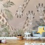 Cute Giraffes Between Tropical Leaves Wallpaper Mural