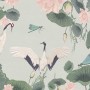 Pink Lotus Flower and White Stork Wallpaper Mural