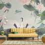 Pink Lotus Flower and White Stork Wallpaper Mural