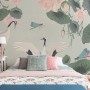 Pink Lotus Flower and White Stork Wallpaper Mural