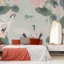 Pink Lotus Flower and White Stork Wallpaper Mural