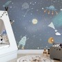 Kids Cartoon Space with Colorful Planets and Little Stars Wallpaper Mural