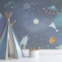 Kids Cartoon Space with Colorful Planets and Little Stars Wallpaper Mural