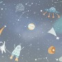 Kids Cartoon Space with Colorful Planets and Little Stars Wallpaper Mural