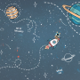 Kids Shining Cartoon Space with White Stripe Wallpaper Mural