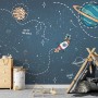Kids Shining Cartoon Space with White Stripe Wallpaper Mural