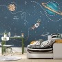 Kids Shining Cartoon Space with White Stripe Wallpaper Mural