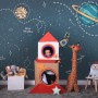 Kids Shining Cartoon Space with White Stripe Wallpaper Mural
