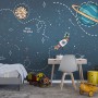 Kids Shining Cartoon Space with White Stripe Wallpaper Mural