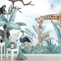 Kids Safari Animals with Fresh Tropical Leaves Wallpaper Mural