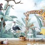 Kids Safari Animals with Fresh Tropical Leaves Wallpaper Mural